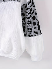  Colorblock Leopard Print V-Neck Sweater