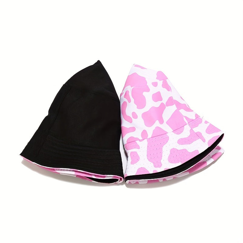 Pink Cow Pattern Bucket Hat Reversible Sun Hat