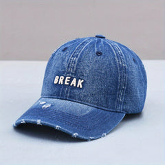 BREAK Embroidery Denim Baseball Cap Washed Distressed Couple Dad Hats