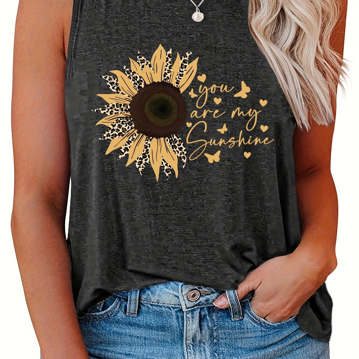  Sunflower Print Tank Top