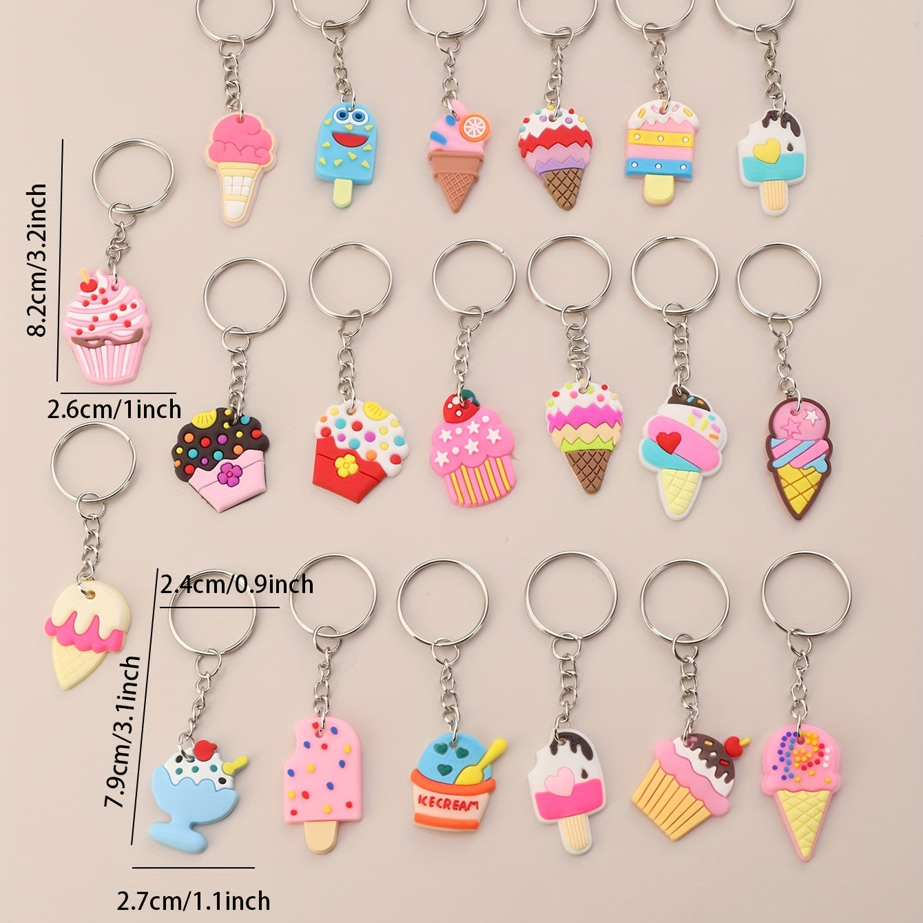 20pcs Cartoon Ice Cream Keychain Key Ring Purse Bag Backpack Car Charm