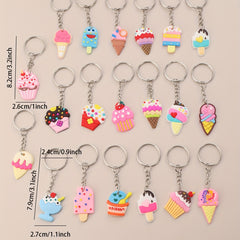 20pcs Cartoon Ice Cream Keychain Key Ring Purse Bag Backpack Car Charm