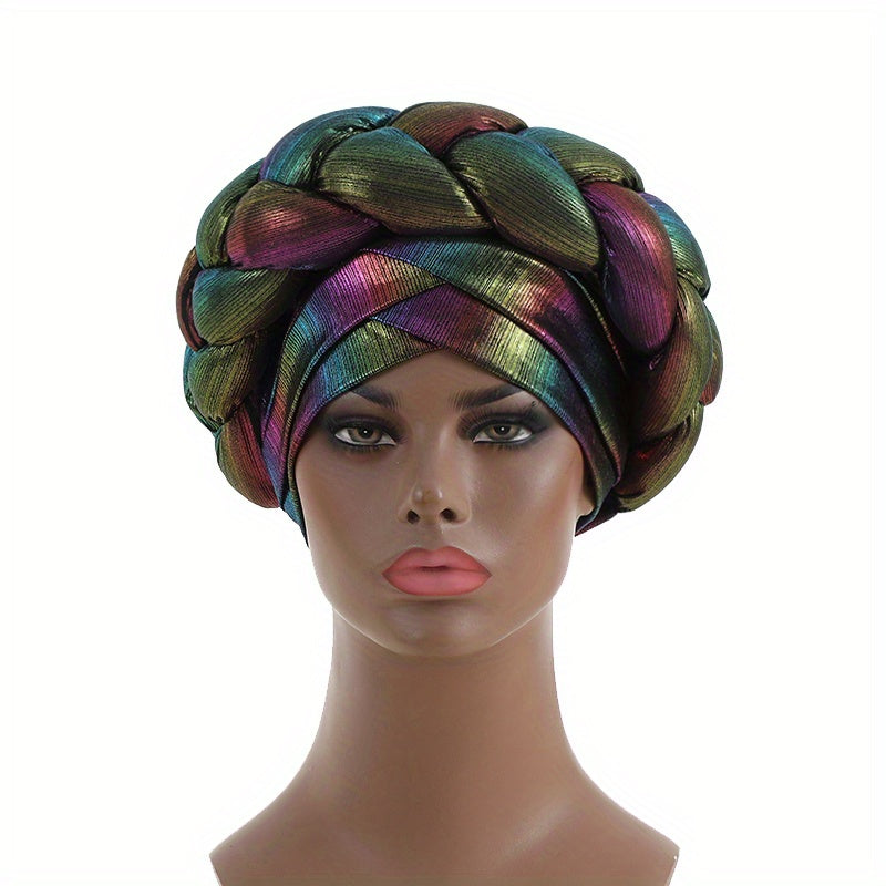 Gradient Turban Cap Braided Hijab Hat Pre tied Head Wrap Elastic Bonnet