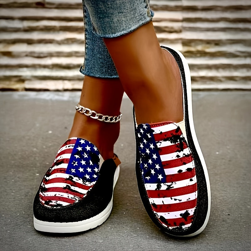 Women's Flag Pattern Slip On Flat Shoes Lightweight Casual Outdoor Shoes