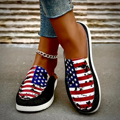 Women's Flag Pattern Slip On Flat Shoes Lightweight Casual Outdoor Shoes
