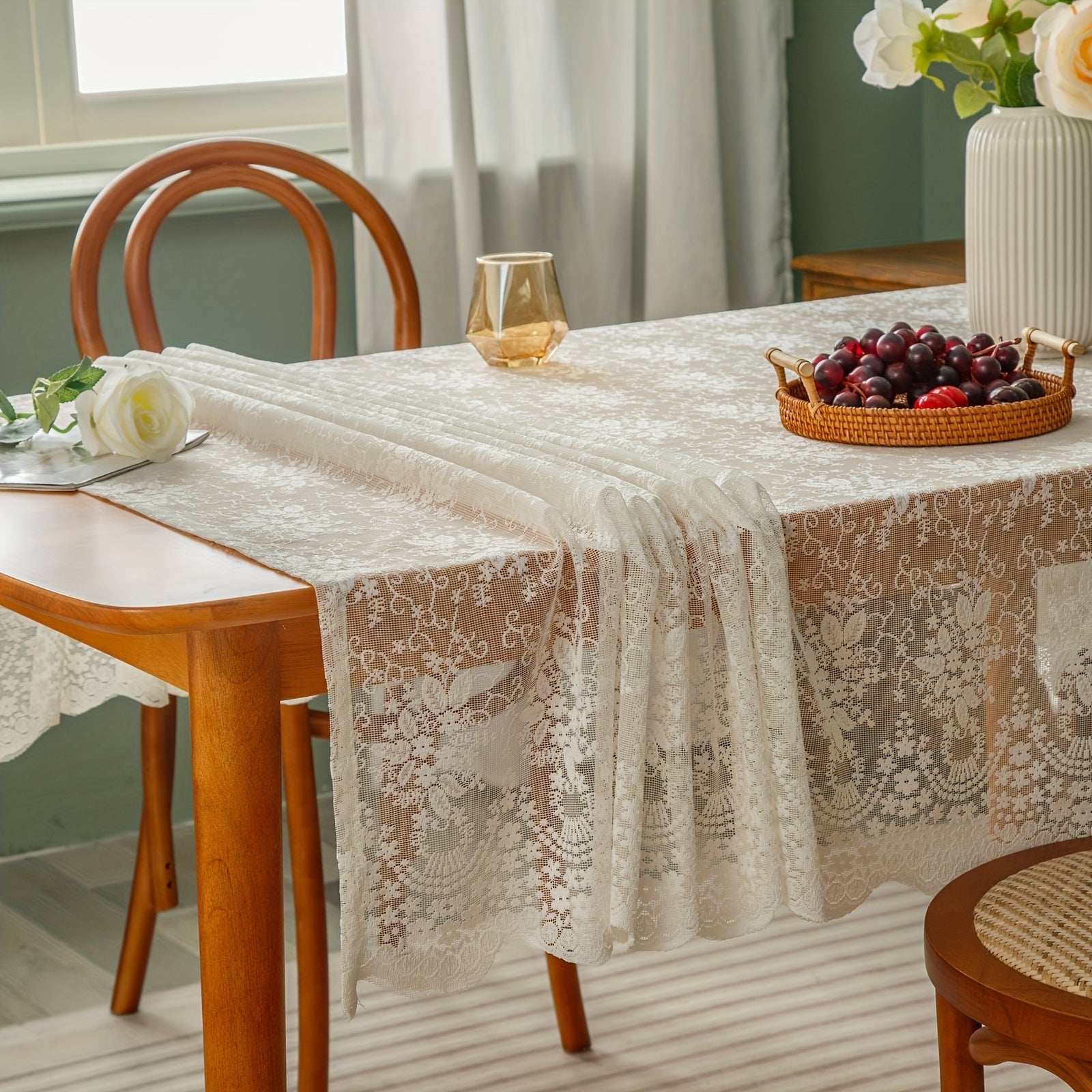 Bohemian Crochet Lace Tablecloth Retro Floral Kitchen Dining Party Wedding
