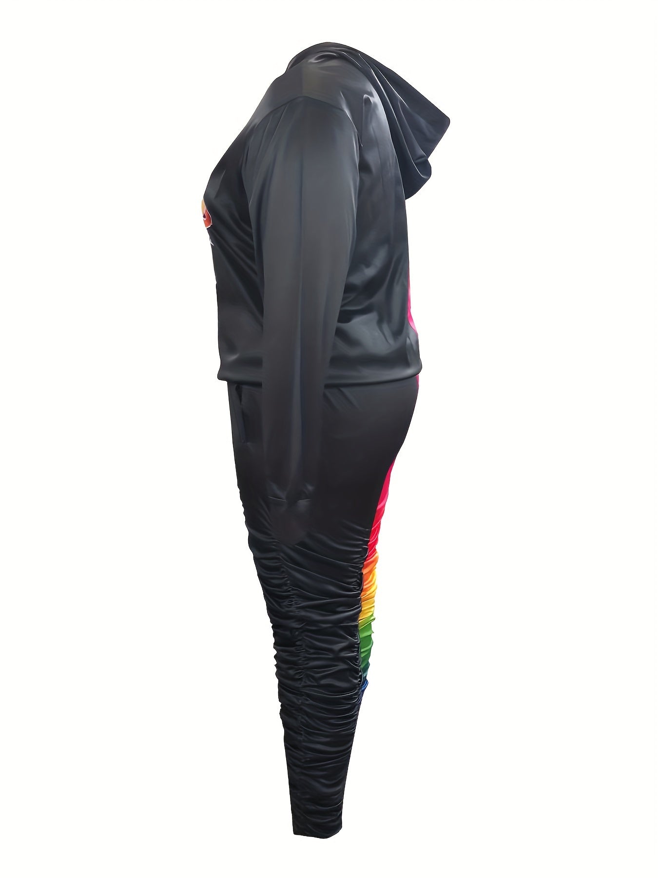  Colorblock Tie Dye Hooded Sweatshirt & Ruched Skinny Sweatpants