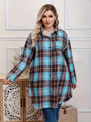 Women's Plus Plaid Button Up Blouse Roll Up Sleeve