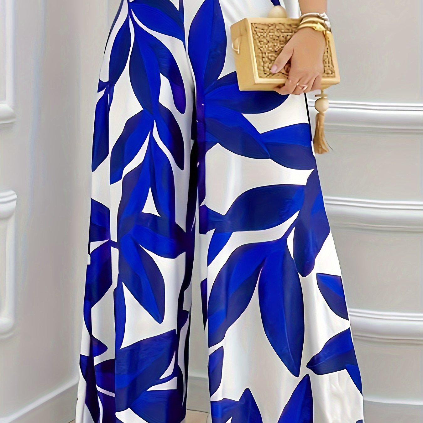 Women's Plus Leaf Print Wide Leg Trousers