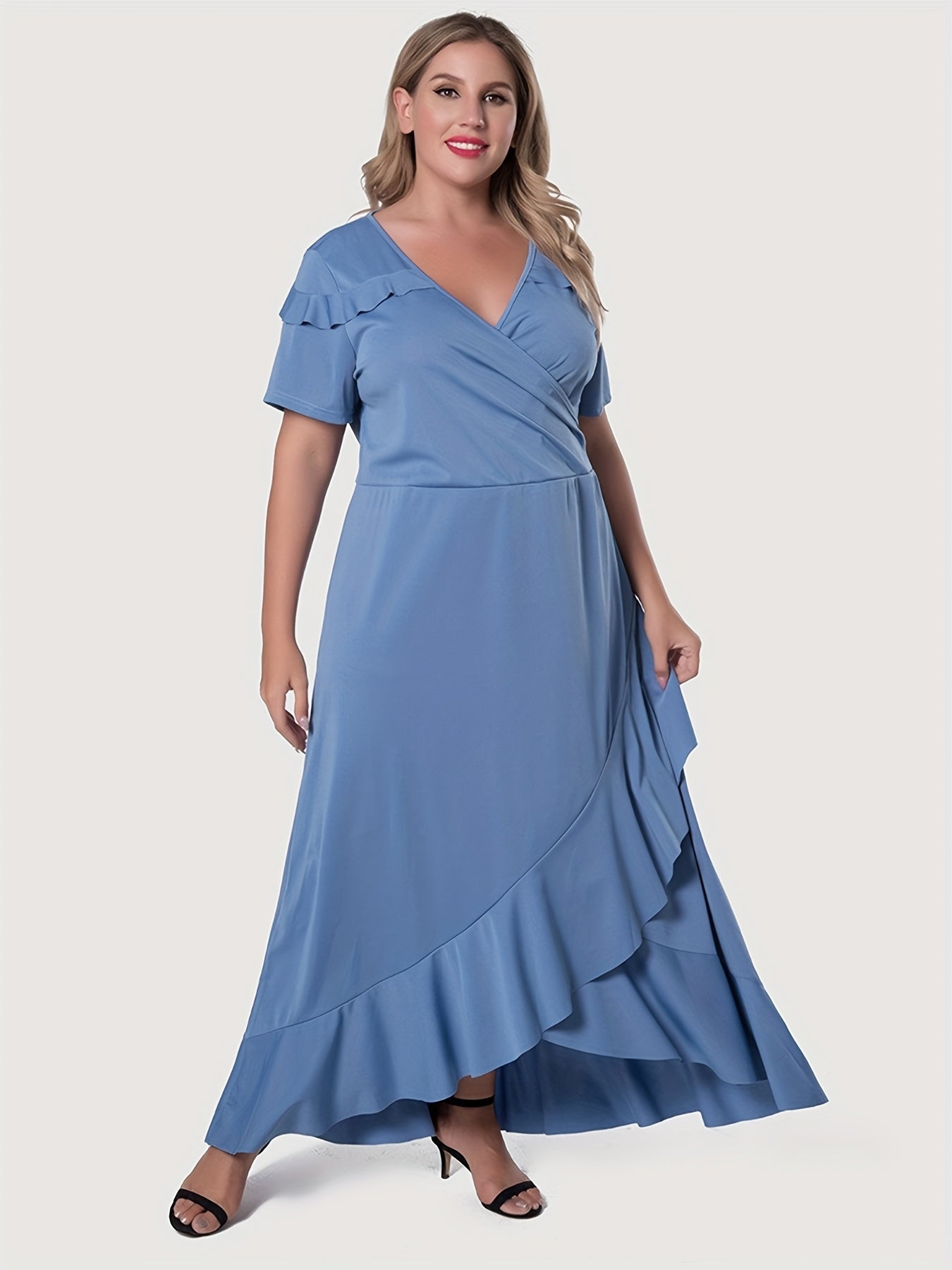  Surplice Neck Short Sleeve Maxi Dress