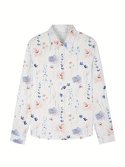  Floral Print Long Sleeve Button Up Collar Shirt