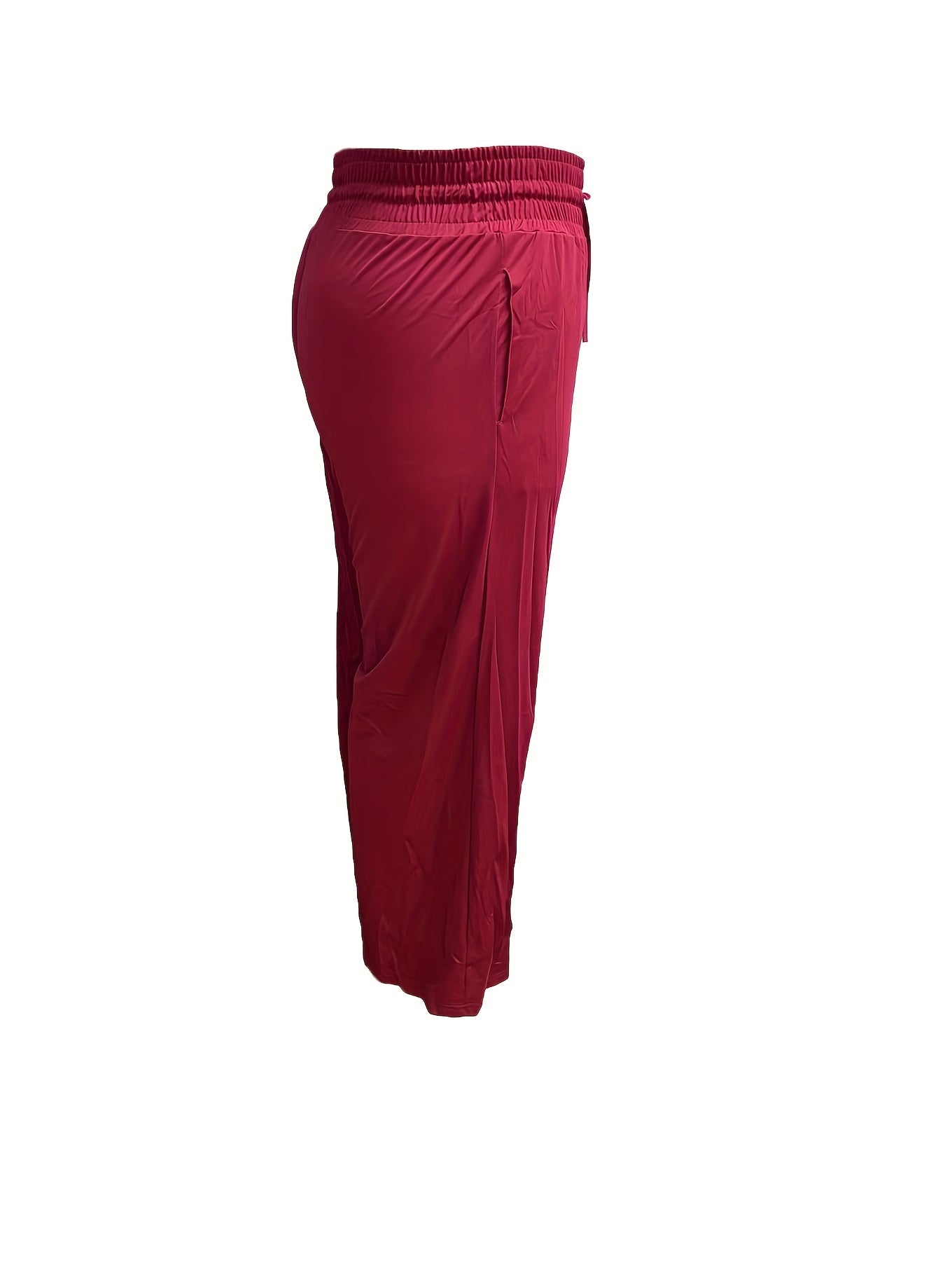  Solid Elastic Drawstring High Rise Wide Leg Trousers