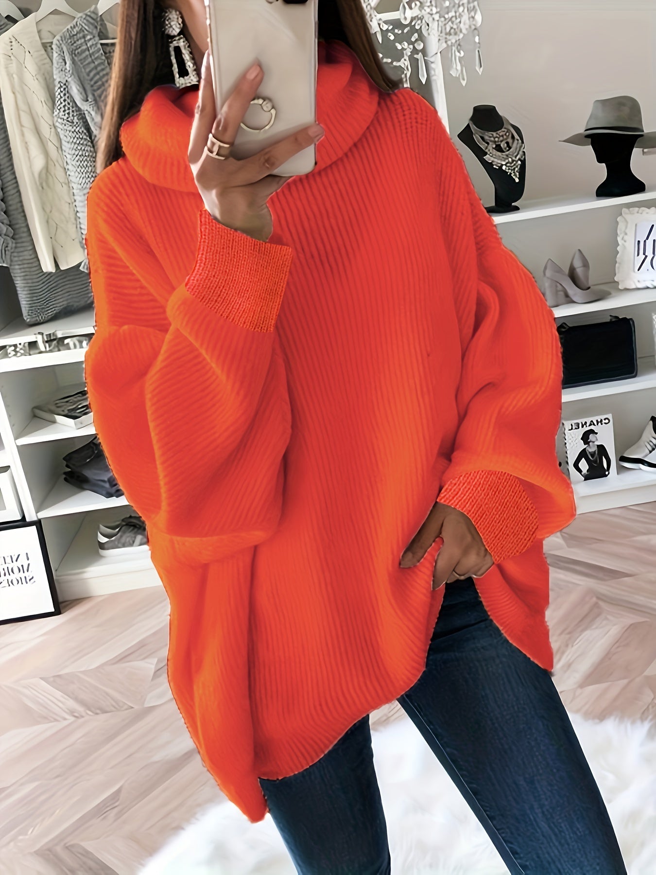  Casual Sweater Women's Plus Solid Long Sleeve Turtle Neck