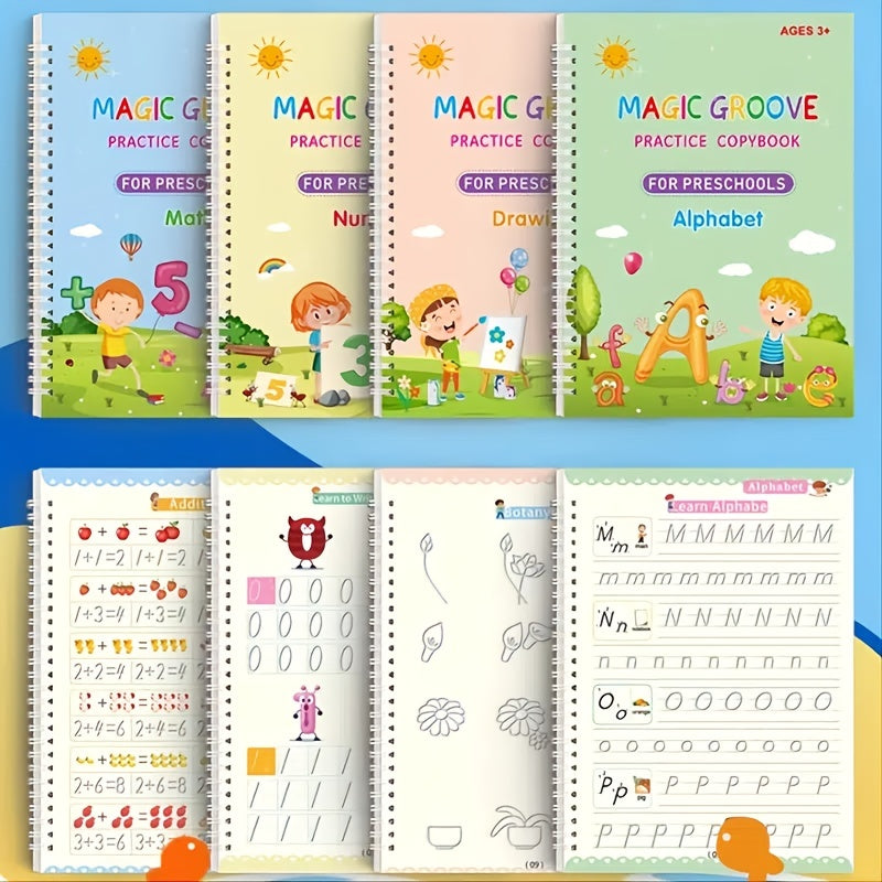4 Reusable Copybooks with Pen for Kids Handwriting Practice Learning Toys