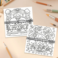Japanese Anime Coloring Book with Fox in Kimono, Cherry Blossoms & Lanterns