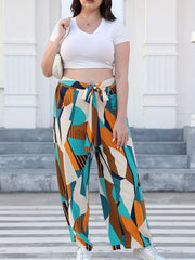  Geo Print Wide Leg Trousers With Belt