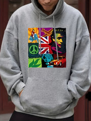 Peace Sign Print Hoodie Men's Casual Pullover Hooded Sweatshirt