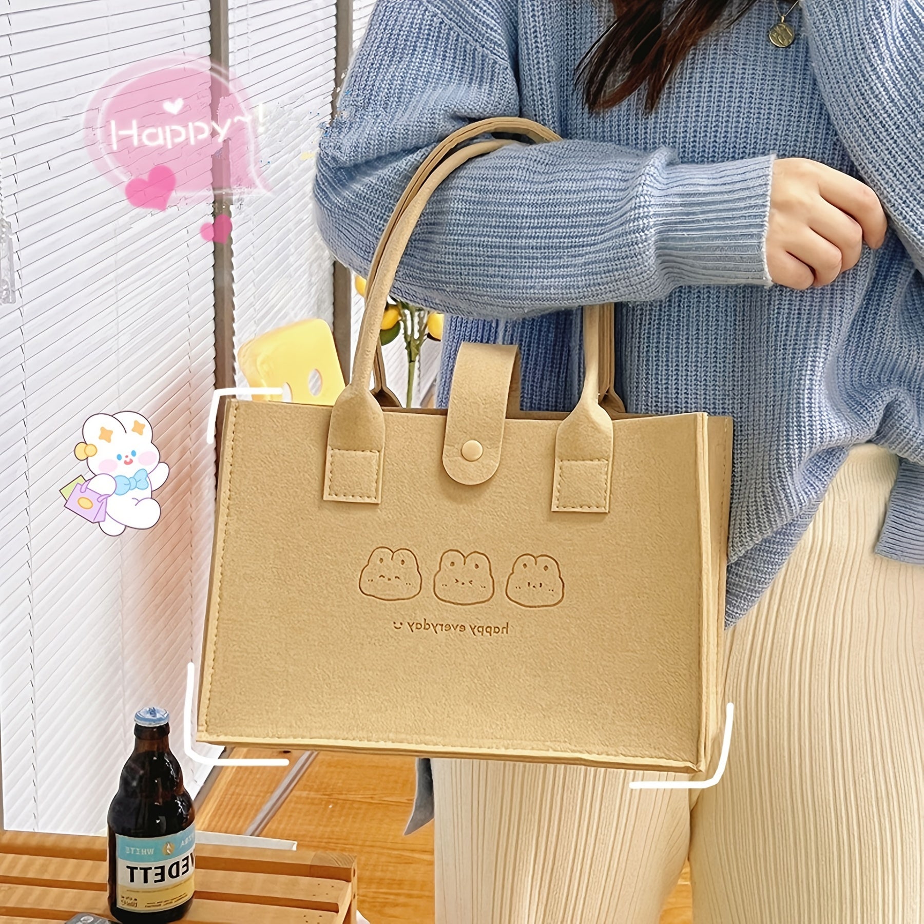Animal Pattern Tote Bag Felt Handbag Women's Shoulder Bag Work School