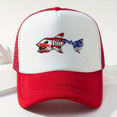 Fish Bone Print Trucker Hat Unisex Hip Hop Breathable Mesh Baseball Cap