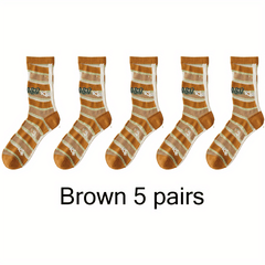 5 Pairs Bunny Print Socks Breathable Mesh Women's Stockings