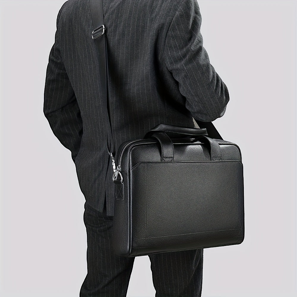 Large Leather Laptop Briefcase with Shoulder Harness