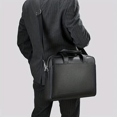 Large Leather Laptop Briefcase with Shoulder Harness