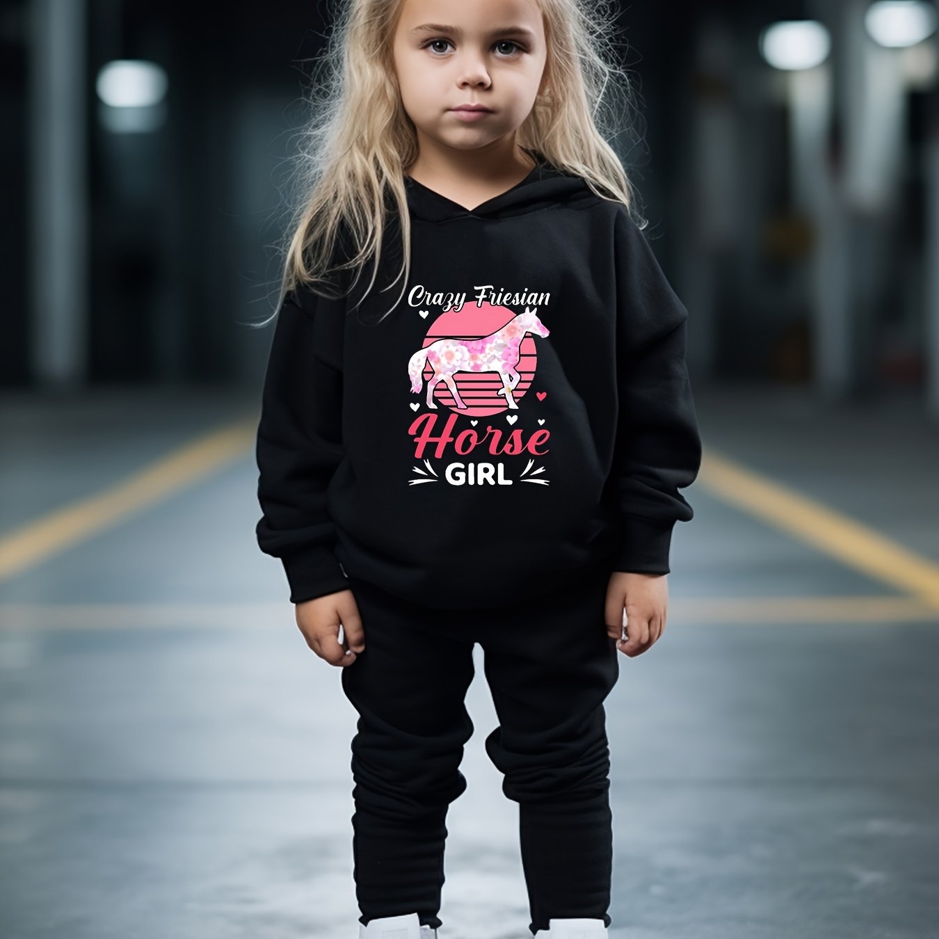OERYUI Girls Tie Dye Horse Print Hooded Pullover Pants Set