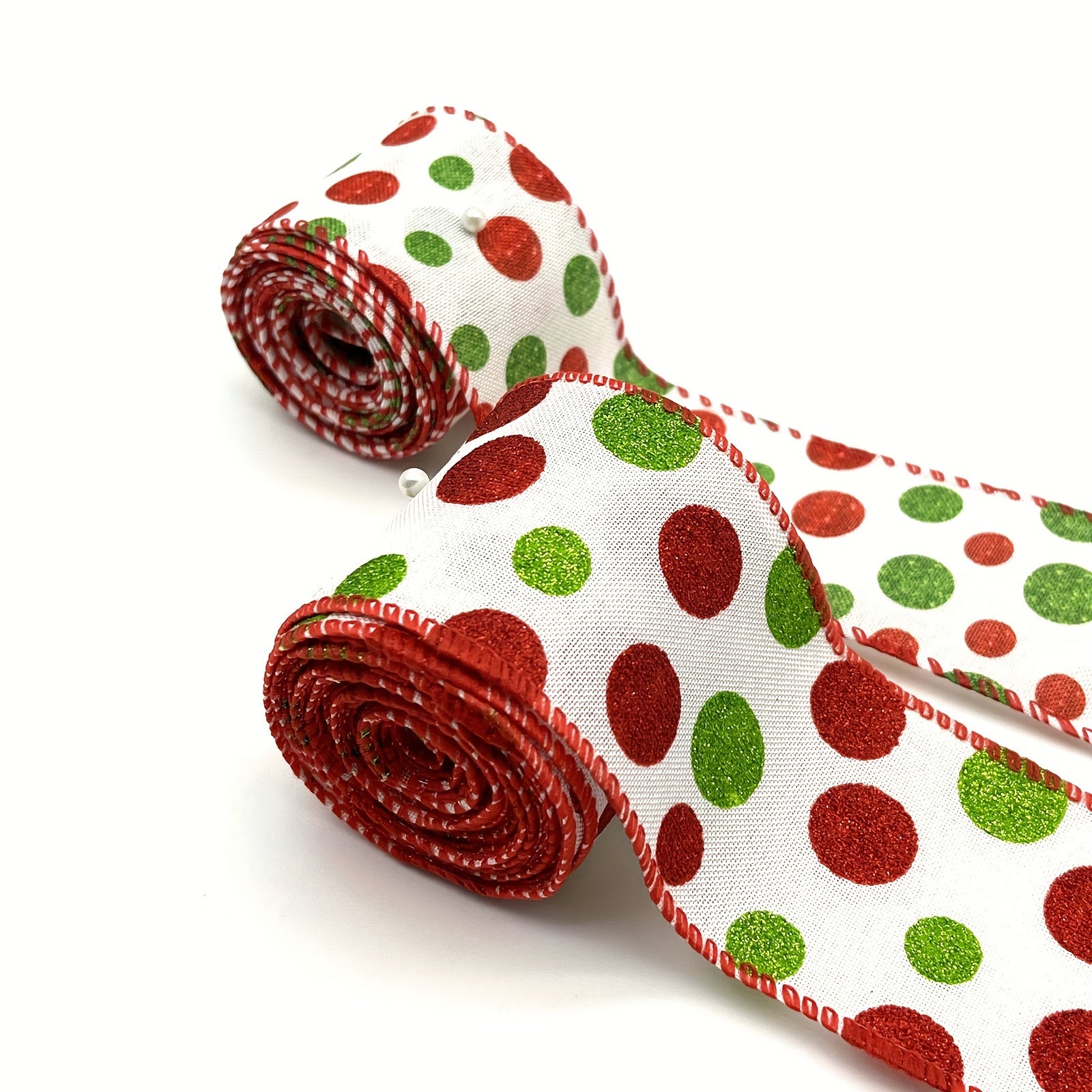 Christmas Dot Wired Edge Ribbons Green Red Dot Burlap Decorative Ribbons