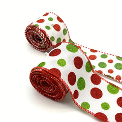 Christmas Dot Wired Edge Ribbons Green Red Dot Burlap Decorative Ribbons