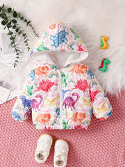 Baby Girl's Plush Hooded Coat Cartoon Dinosaur Jacket Top