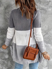  Colorblock Cable Button Up Cardigan with Pockets