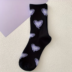 6 Pairs Heart Print Mid Tube Socks Women's Stockings
