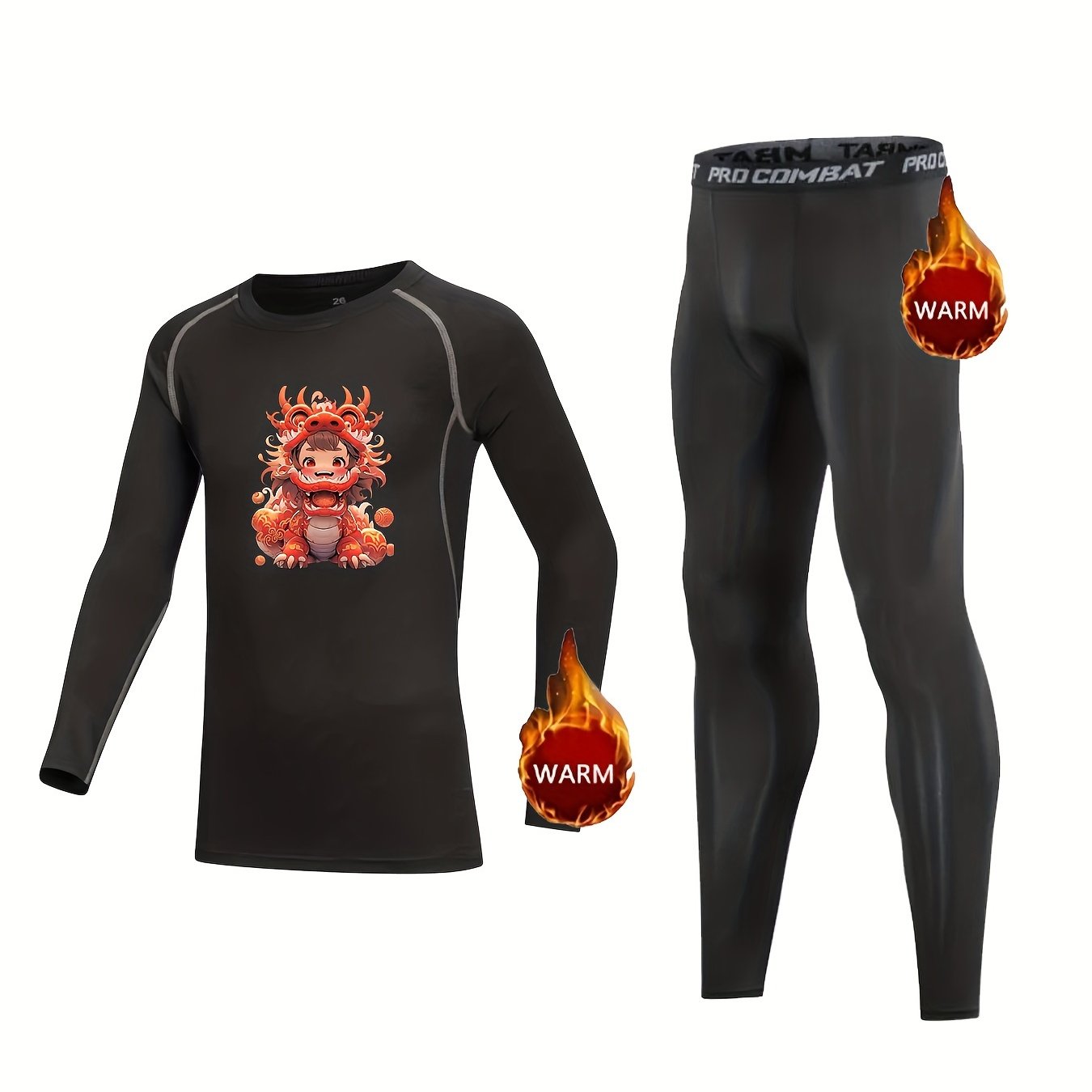 2pcs Kids Compression Fleece Sets Cartoon Year Kid Pattern Crew Neck Pullover