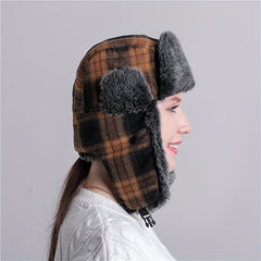 Warm Plaid Ear Protection Hat for Men and Women