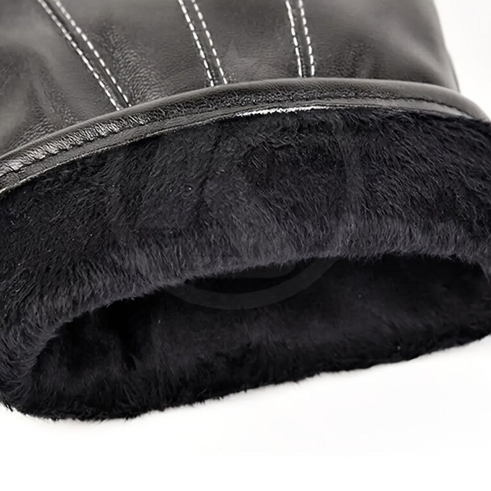 Winter Thick PU Leather Gloves For Men - Cycling Skiing Warm Glove
