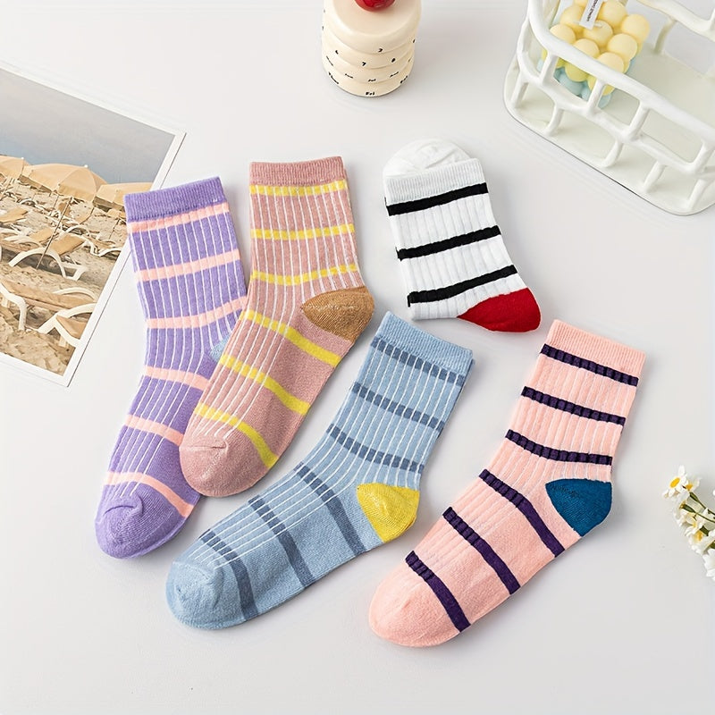 5 Pairs Stripe Print Socks Women's Mid Tube Stockings