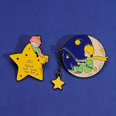 Cartoon Planet Whale Moon Boat Brooch Set