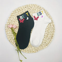 5 Pairs Letter Print Crew Socks Women's Stockings