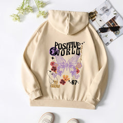 Butterfly & Flower Print Hoodie Sweatshirt Women's Casual Sports Top