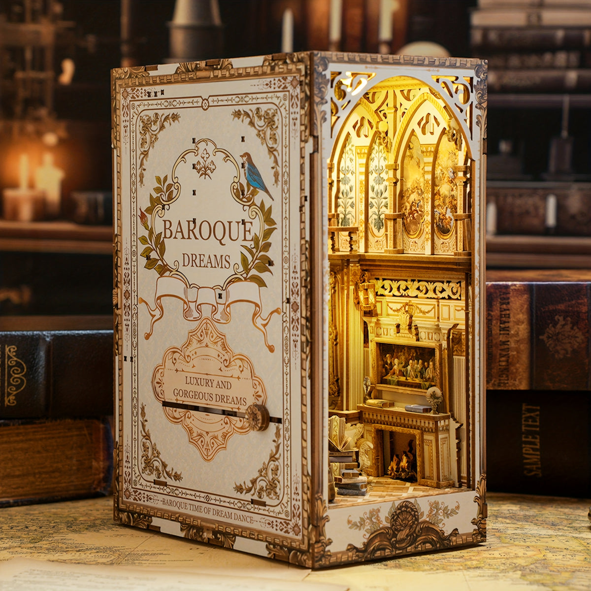 3D Puzzle DIY Book Corner Kit Dollhouse Bookshelf Insert Craft Project
