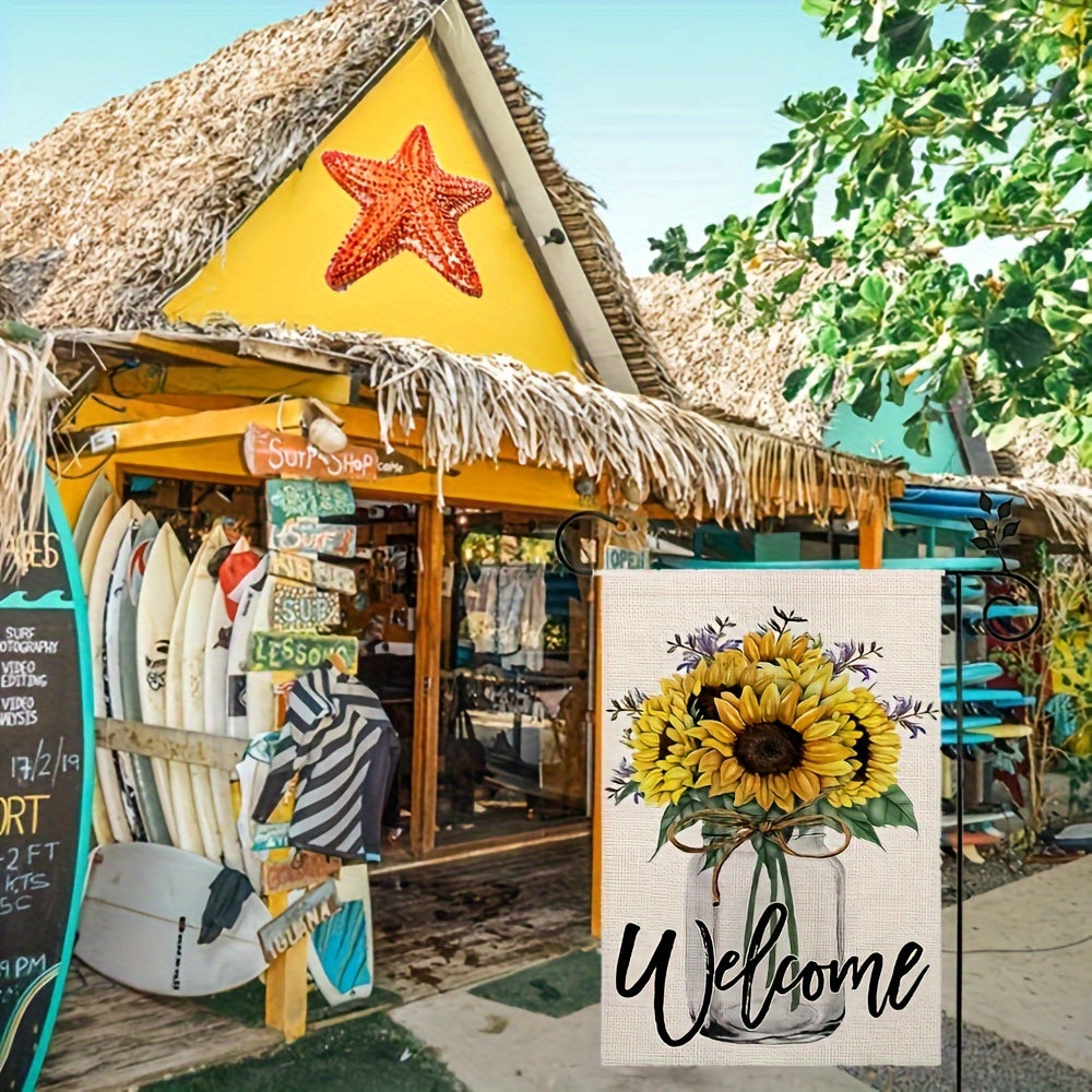 Sunflower Garden Flag Mason Jar Welcome Double Sided Vertical Outside Yard Flag