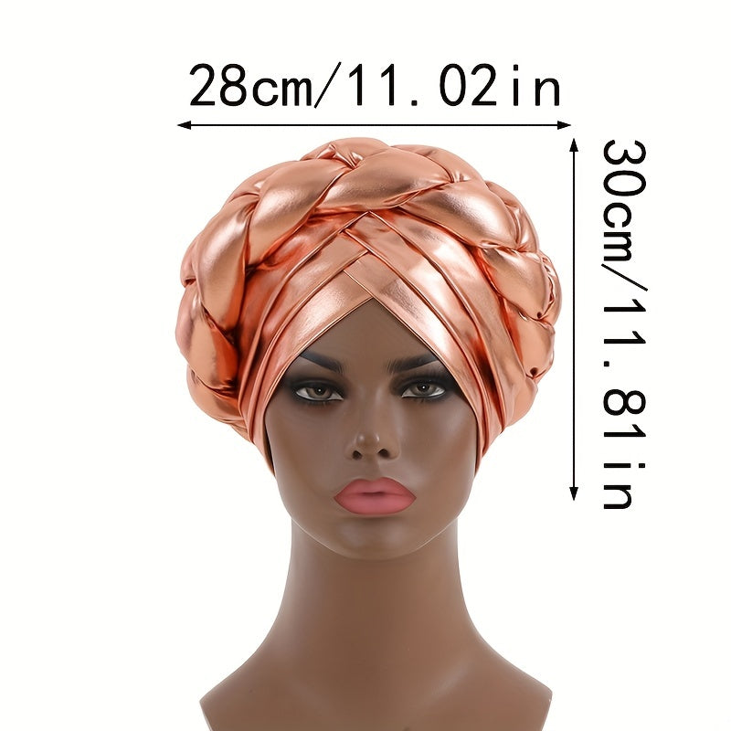 Champagne Three layer Turban Cap Hot Stamping Braided Hijab Hat