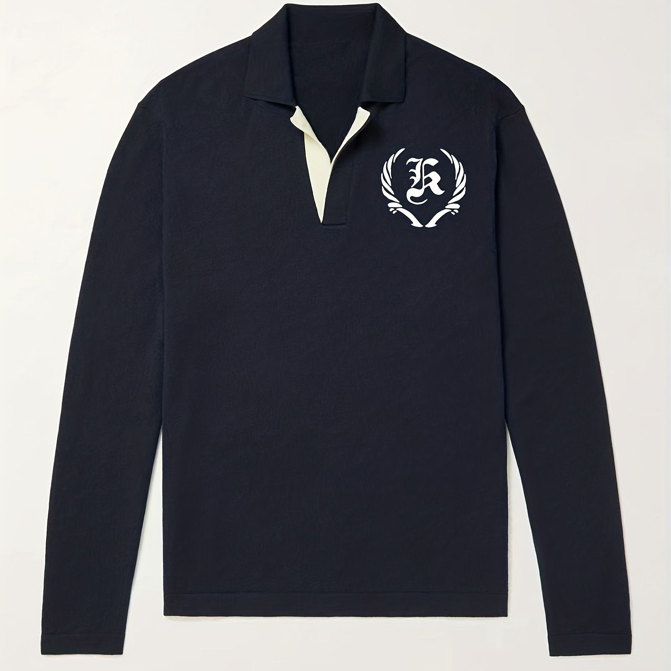 Retro Letter Pattern Knit Polo Shirt Men's Casual Lapel Pullover