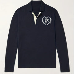 Retro Letter Pattern Knit Polo Shirt Men's Casual Lapel Pullover