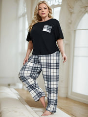  Plaid Print Tee & Pants Lounge 2 Piece Set