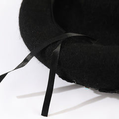 Rhinestone Flower Woolen Beret Hat for Women Girls