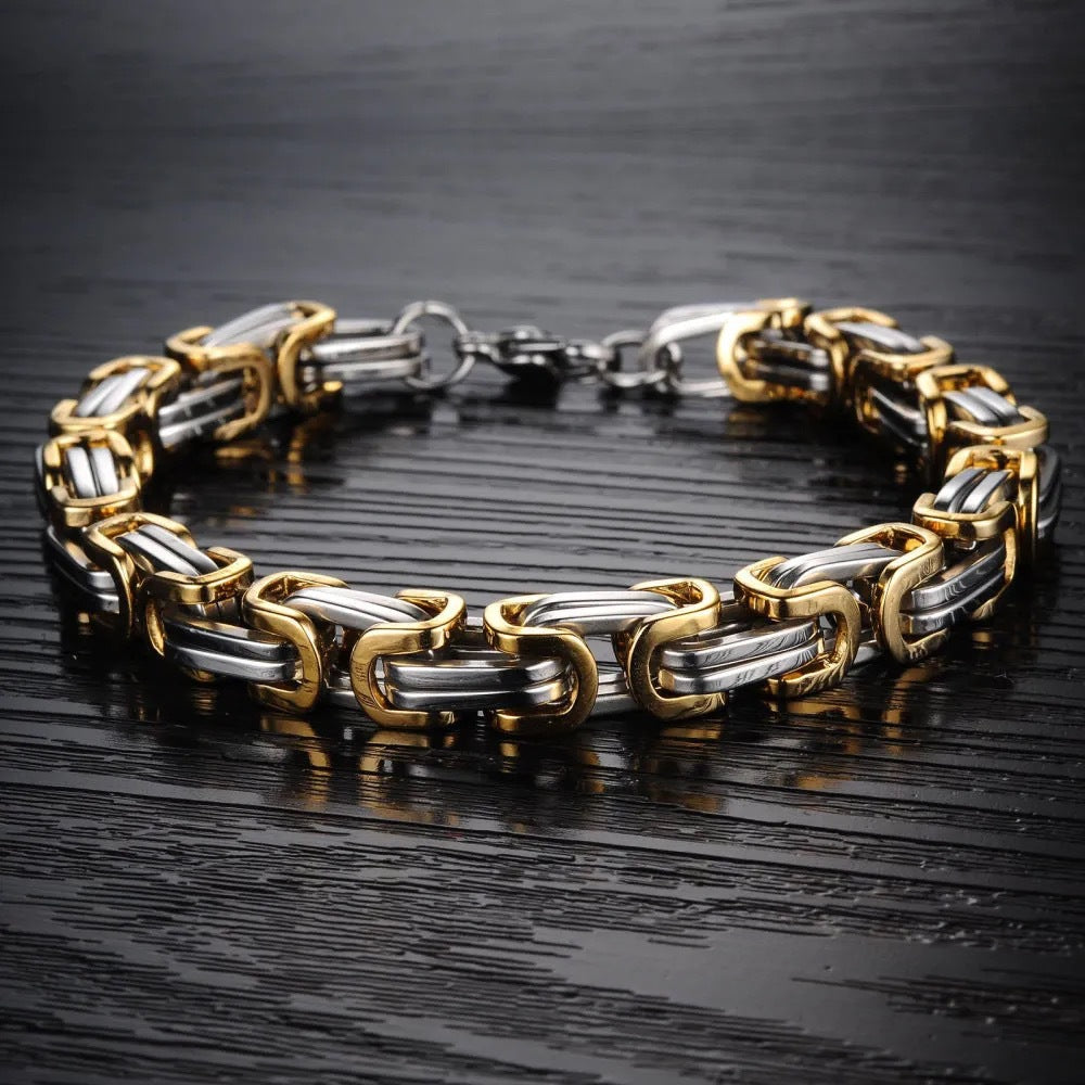 304 Stainless Steel Mens Byzantine Chain Plated Jewelry Set
