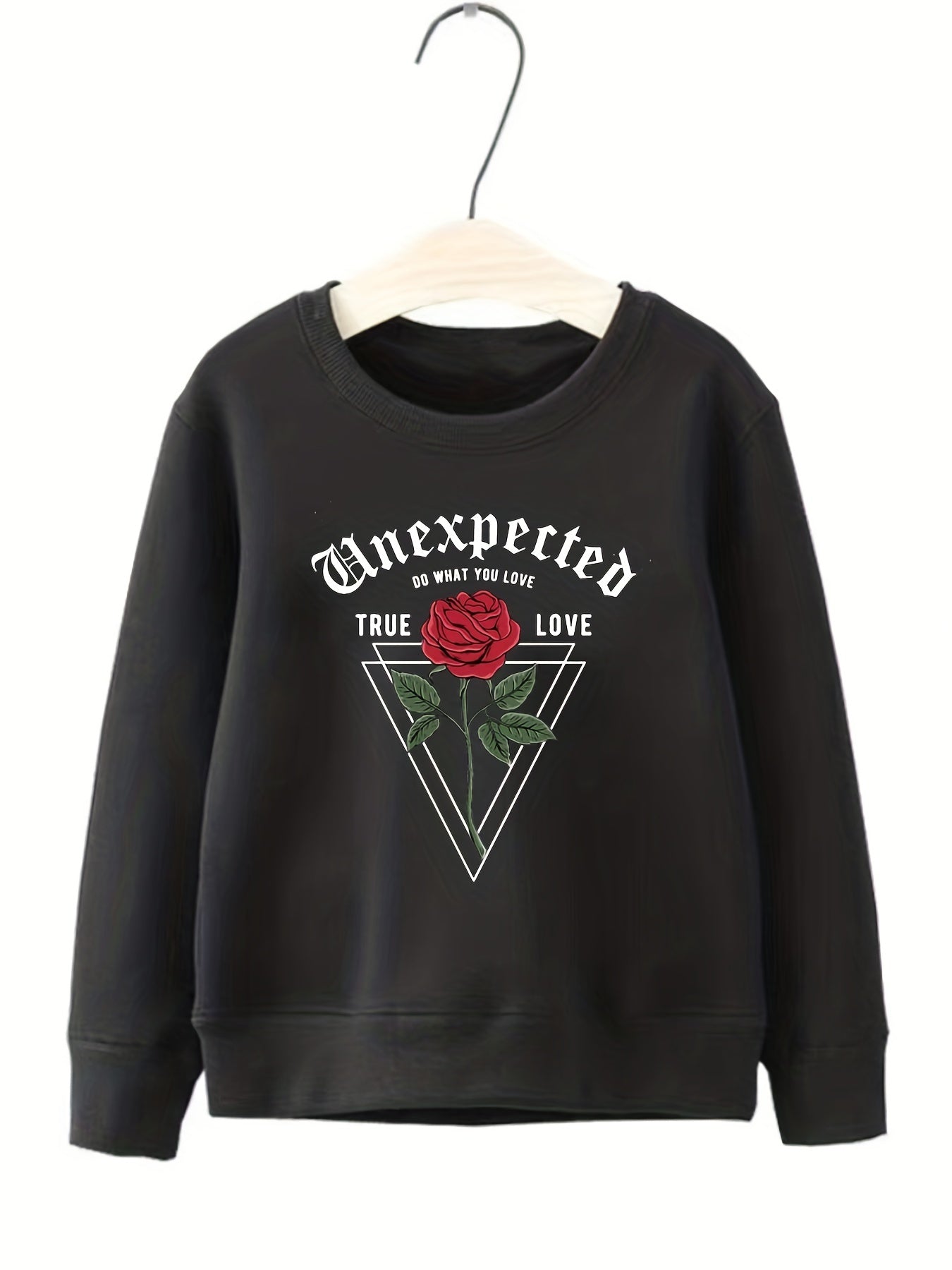 Geo Rose Flower Graphic Sweatshirt for Girls Long Sleeve Top Pullovers