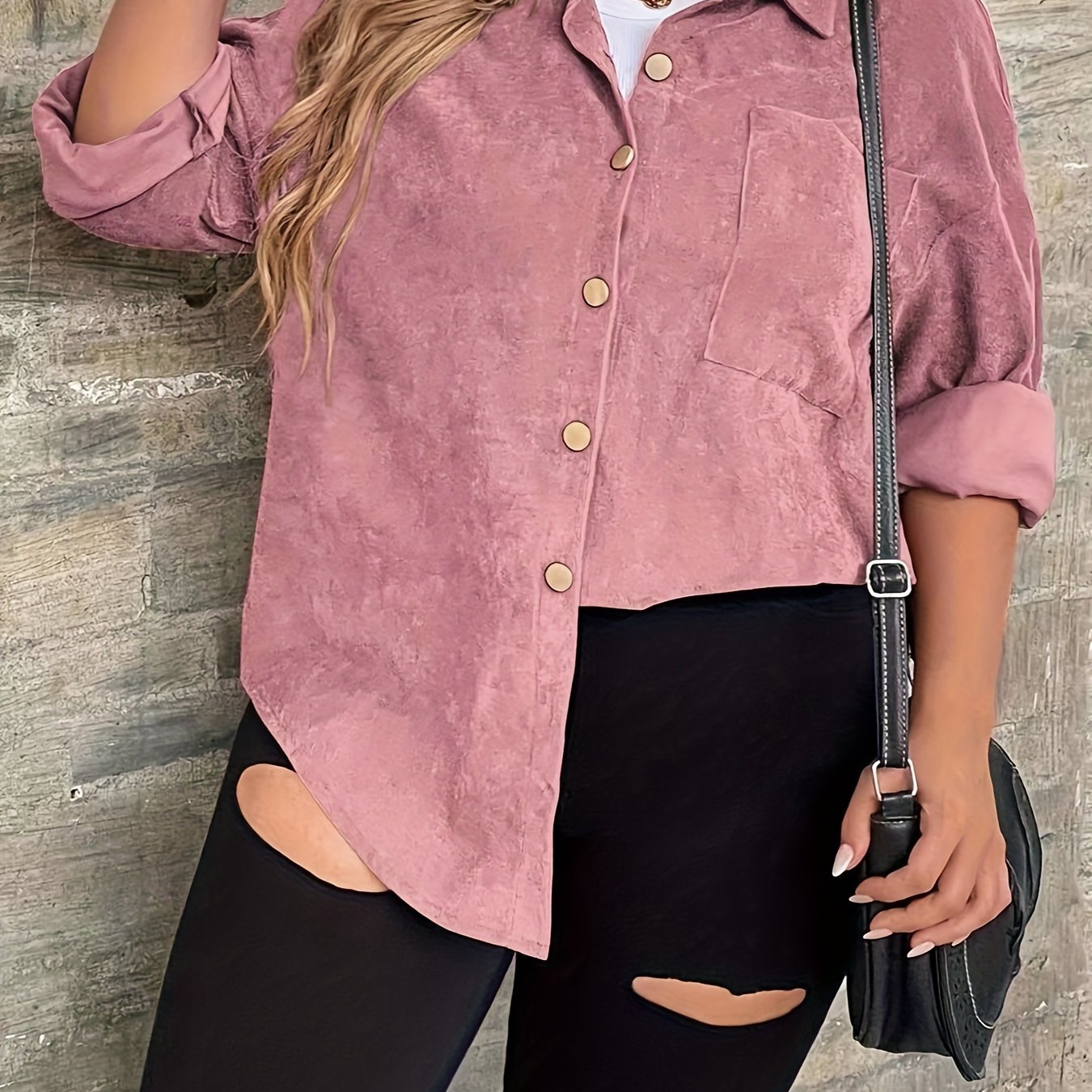  Solid Button Up Long Sleeve Blouse