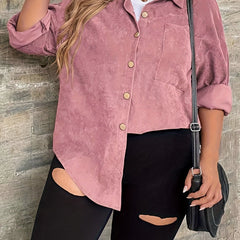  Solid Button Up Long Sleeve Blouse